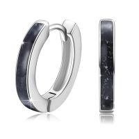 wholesale 925 Sterling Silver Simulated Opal Hoop Earrings for Women Hypoallergenic Huggie Hinged Hoops Colorful Jewelry Gift-14mm Silver Black Agate-14