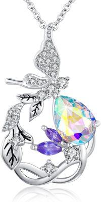 wholesale 925 Sterling Silver Crystal Red Butterfly Vine Birthstone Necklace for Women-Purple June