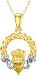 wholesale 14K Gold Citrine Heart & Crown Claddagh Pendant Necklace for Women-0-0