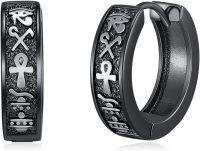 wholesale Black 925 Sterling Silver Viking Triangle Celtic Rune Huggie Hoop Earrings for Men Women Norse  23mm Diameter-Egyptian