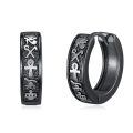 wholesale 925 Sterling Silver Hoop Earrings Gun Black Plated Egyptian Hieroglyphs-0-0