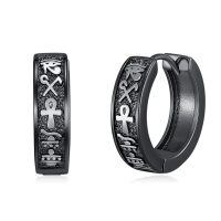 wholesale 925 Sterling Silver Hoop Earrings Gun Black Plated Egyptian Hieroglyphs-Egyptian