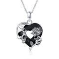wholesale 925 Sterling Silver Gothic Skull Rose Black Crystal Heart Pendant-0-0