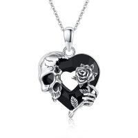 wholesale 925 Sterling Silver Gothic Skull Rose Black Crystal Heart Pendant-C-Skull Hand