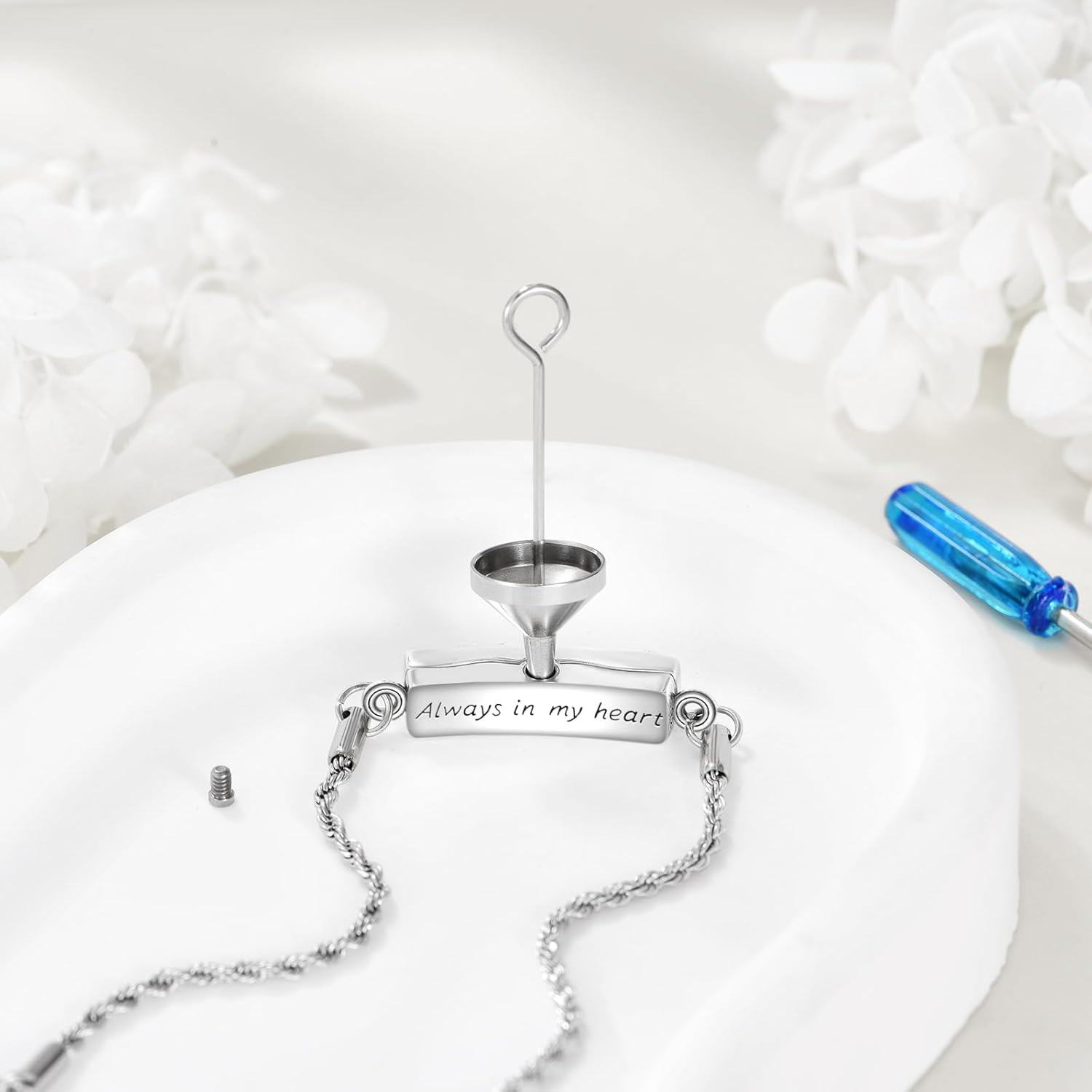 wholesale 925 Sterling Silver Owl Design Abalone Shell Urn Keepsake Memorial Bracelet with Funnel and Spreader-0-3