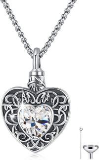 wholesale 925 Sterling Silver Heart Shaped Memorial Urn Necklace with Crystal and Funnel Set for Women/Men-4-Clear