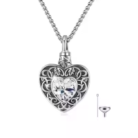 wholesale 925 Sterling Silver Heart Shaped Memorial Urn Necklaces Wholesale with Crystal and Funnel Set for Women/Men-4-Clear