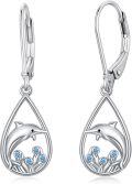 wholesale 925 Sterling Silver Dolphin Teardrop Blue Crystal Drop Earrings Ocean Life Jewelry for Women-0-0