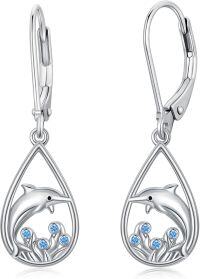 wholesale 925 Sterling Silver Dolphin Teardrop Blue Crystal Drop Earrings Ocean Life Jewelry for Women-Dolphin