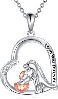 wholesale 925 Sterling Silver Love You Forever Dinosaur Heart Pendant Necklace Gifts for Women-Dinosaur