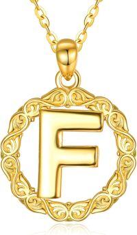 wholesale 14K Gold Sterling Silver 26 Letter Pendant Necklace 18 +2 Chain Gift-F