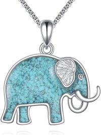 wholesale 925 Sterling Silver Elephant Turquoise Stone Pendant Necklace  for Women and Girls 48cm Chain Length-Elephant