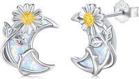 wholesale 925 Sterling Silver Opal Crescent Moon & Daisy Stud Earrings Hypoallergenic Gift for Her-B-Moon Daisy