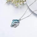 wholesale 925 Sterling Silver Blue Crystal Mother & Child Dolphins Pendant Necklaces Gift for Women Girls-0-4