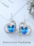 wholesale 925 Sterling Silver Blue Crystal Heart Drop Leverback Earrings Gift for Her-0-3