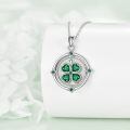 wholesale 925 Sterling Silver Four Leaf Clover Platinum Plated Green Crystal Pendant Necklace-0-3