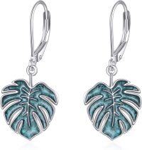 wholesale 925 Sterling Silver Turquoise Leaf Leverback Earrings-Monstera