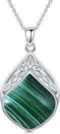wholesale Sterling Silver Natural Stone Celtic Knot Teardrop Pendant Necklace-0-42