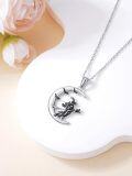 wholesale 925 Sterling Silver Halloween Witch on Broomstick Crescent Moon & Ghosts Pendant Necklace-0-4