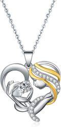 wholesale 925 Sterling Silver Double Heart with Woman and Child Pendant Necklaces - Mothers Day Gifts for Mom & Daughter-0-0