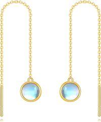 wholesale 14K Gold Moonstone Threader Earrings for Women - Long Dangle Drop Chain s for Mothers' Day or Birthdays-6-Round Moonstone Threader
