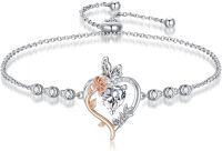 wholesale 925 Sterling Silver Rose Heart Birthstone Butterfly Bracelet for Women-04-April-White Diamond