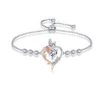 wholesale 925 Sterling Silver Rose Heart Birthstone Butterfly Bracelet for Women-04-April-White Diamond