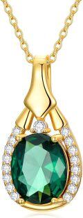 wholesale Gold-Plated 925 Sterling Silver Teardrop Green Crystal Pendant Necklace-0-0