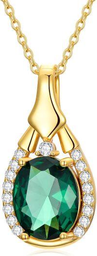 wholesale Gold-Plated 925 Sterling Silver Teardrop Green Crystal Pendant Necklace-Style 2