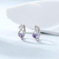 wholesale 925 Sterling Silver Heart-Shaped Purple Stone Studs with Cubic Zirconia Accents - 2 Pcs Set-0-1