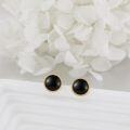 wholesale 925 Sterling Silver Round Black Stone Stud Earrings with Gold Rope Edge - Gift for Her-0-1