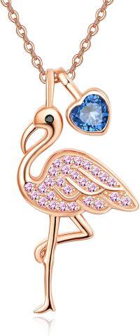 wholesale 925 Sterling Silver 12 Month Birthstone Flamingo Pendant Necklace 18 +2 Chain-12-Dec-Lab Created Blue Topaz