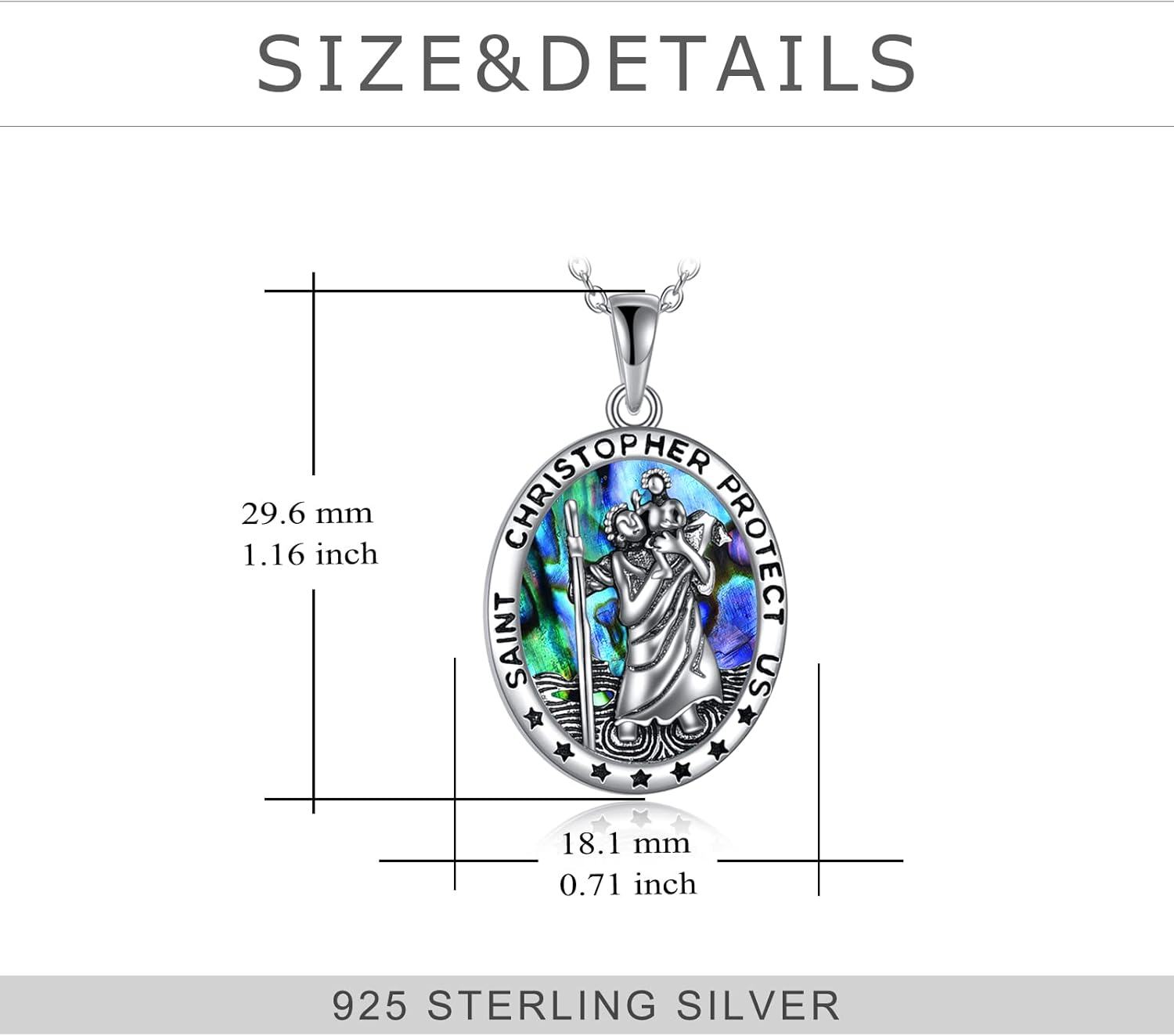 925 Sterling Silver Saint Christopher Protect Us Travel Protection Oval Pendant Necklace with Abalone Shell and Chain for Women Men  43cm/17 Length-0-3