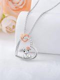 wholesale 925 Sterling Silver Heart Highland Cow Pendant Necklace with Rose Gold Accents and Cubic Zirconia Stones-0-4
