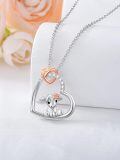 wholesale 925 Sterling Silver Heart Highland Cow Pendant Necklace with Rose Gold Accents and Cubic Zirconia Stones-0-4