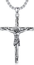 wholesale 925 Sterling Silver Cross Pendant with Jesus Christ Statue on  for Men's s (Length: 24)-0-0
