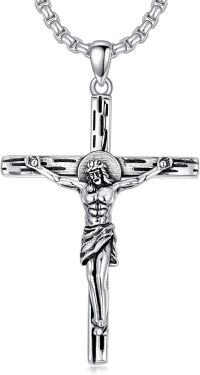 wholesale 925 Sterling Silver Cross Pendant with Jesus Christ Statue on  for Men's s (Length: 24)-03