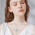 wholesale 925 Sterling Silver Winged Turquoise Cross Pendant Necklace for Women-0-1