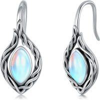 wholesale Sterling Silver Black Onyx Moonstone Red Agate Vintage Celtic Knot Dangle Drop Earrings-Moonstone