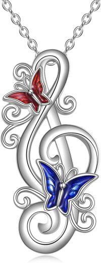 wholesale 925 Sterling Silver Musical Notes & Butterflies Pendant Necklaces Gifts for Women Girls-01-two butterflies