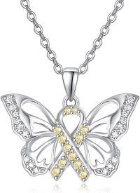 wholesale 925 Sterling Silver Yellow Crystal Butterfly Pendant Necklace - PTSD Awareness s for Women-Yellow-Childhood Cancer