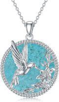 wholesale 925 Sterling Silver Natural Turquoise Hummingbird Flower Pendant Necklace for Women-0-0