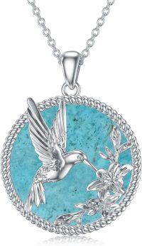 wholesale 925 Sterling Silver Natural Turquoise Hummingbird Flower Pendant Necklace for Women-Hummingbird with Flower