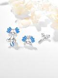 wholesale 925 Sterling Silver Axolotl Stud Earrings for Women - Blue Enamel Accents-0-2