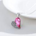 wholesale 925 Sterling Silver 925 Pink Crystal Angel Wings Heart Pendant Necklace Gift for Women-0-2