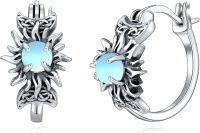 wholesale  Sterling Silver Moonstone Retro Sunflower Rose Feather Cross Butterfly Hoop Earrings for Women Gifts -Moon and Sun