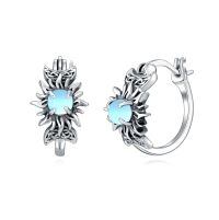 wholesale 925 Sterling Silver Vintage Moss Agate Hoop Earrings for Women Gifts-Moon and Sun