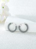 wholesale 925 Sterling Silver Bali Style Beaded Fringe Huggie Hoop Earrings - Vintage Inspired Design-0-3