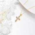 wholesale 14k Gold Cross Pendant With Green Heart Gemstone Necklace-0-3