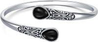 wholesale 925 Sterling Silver Black Onyx Gemstone Adjustable Bohemian Cuff Bracelet-Black Onyx